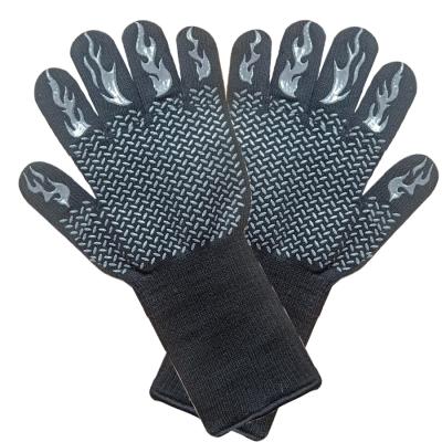 China Customized Black Heat Resistance BBQ Grill Glove Seeway Heat Protect Up To 932F BBQ Grill Gloves Silicone Heat Resistant Gloves for sale