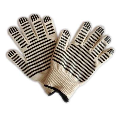 China Oven Gloves Breathable BBQ Stripe Heat Resistant Silicone Coated Gloves for sale