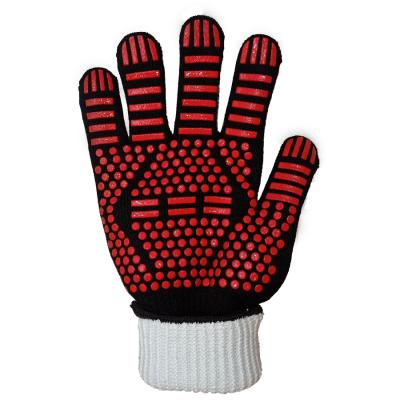 China Hot Selling Anti-heat Black Extreme Heat Resistant BBQ Grilling Gloves Printed Silicone Oven Gloves For Cooking for sale