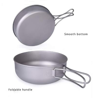 China New 500ml Pan Outdoor Portable Titanium Camping Frying Pan Lightweight Ultralight Eco-friendly Cookware With Foldable Handle for sale