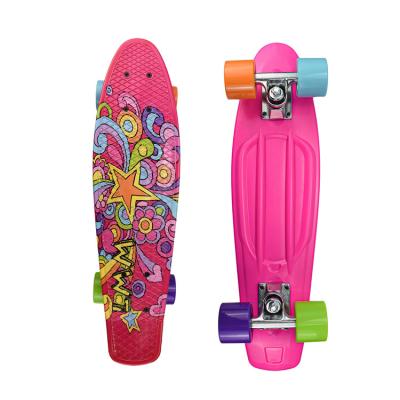 China OEM 22*6 Inch Water Decal Kid Mini Skate Board Plastic For Kid Child Junior Teen Boys Girls Single Rocker Kick Tail for sale