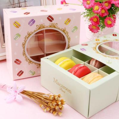 China Drawer Lid Macaroon Recyclable Paper Gift Box With Window 6 Grids Wedding Party Paper Box For Cake Packaging Candy Cookies Cupcake for sale