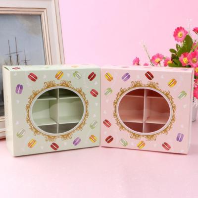 China Macaroon Recyclable Paper Gift Box With Window 6 Grids Wedding Party Paper Box For Cake Packaging Candy Cookies Cupcake for sale