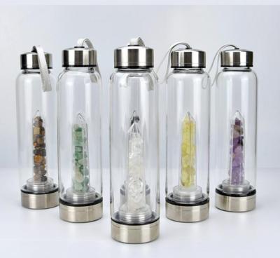 China Viable Custom Logo Quartz Gem Glass Water Bottle Crystal Drinking Bottle for sale