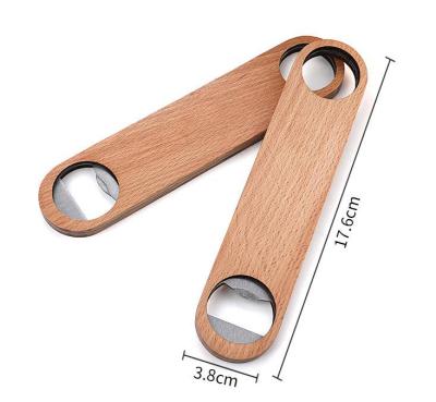 China Stocked Wooden Handle Bottle Openers Bar Blade Stainless Steel Beer Opener for sale