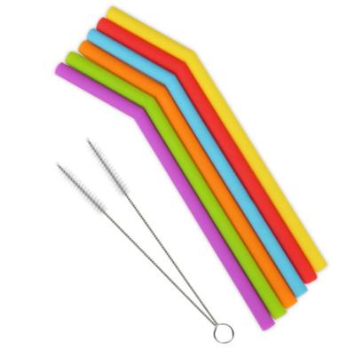 China Food Grade Silicone Stocked Reusable Straws For Tumbler Drinking Straw Set With Cleaning Brush 30oz 20oz for sale