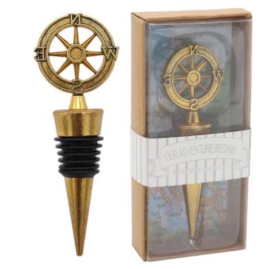 China Modren Nautical Themed Antique Compass Rudder Wine Bottle Stopper Wedding Shower Favors Helm Tools Small Valentine's Day Gift for sale