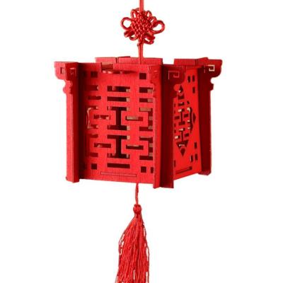 China Wedding Decoration Chinese Red Wooden Lantern Laser Cut Wedding Candy Box For Doubles Bride Shower Happiness Wedding Favor Boxes for sale