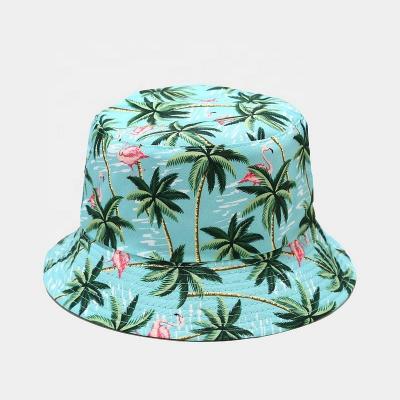 China Men's Casual Colorful Sun Protection Cotton Beach Sun Hat Reversible Coconut Tree Bucket Hat for sale