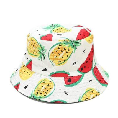 China Protective Casual Wholesale Sun Fruit Bucket Hat Reversible Cotton Printed Pineapple Cherry Fisherman Bucket Hat Panama Hat Banana for sale