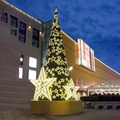 China Indoor or Outdoor Places Giant Outdoor White Metal Lit PVC Christmas Tower Star Tree for Super Market and Square for sale