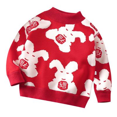 China Anti-Shrink Soft and Fashion Embroidered Rabbit Pattern Customized Various Color Children Girls' Knitted Sweater for sale