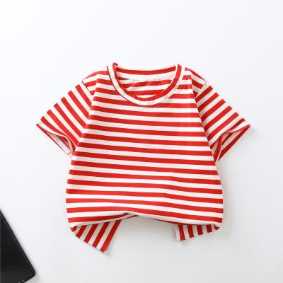 China Breathable Boys and girls cotton top children's summer clothing summer candy color T-shirt color round neck short-sleeved T-shirt set for sale