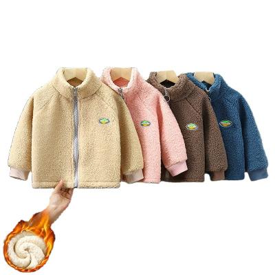 China Breathable Children's new teddy velvet zipper jacket on top of Baobao plus velvet stitching sweater men and girls children's clothing for sale