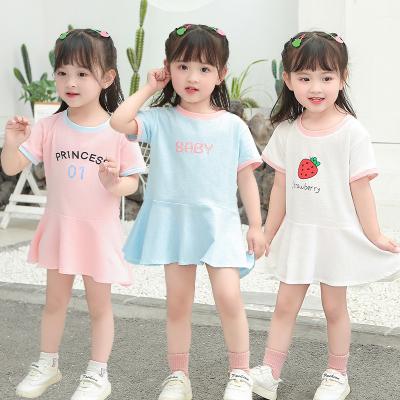 China Breathable Factory Price Summer Kid Girls Dress Pure Cotton New Designs Fashion Cartoon Printed Short Sleeve Dress  Kids' dresses for sale