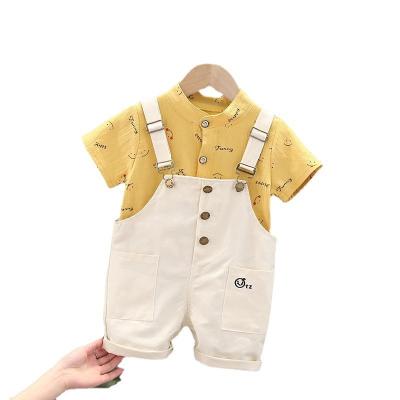 China Smart Casual 2023 Korean fashion children's summer short sleeve cute printed smiley face strap set children's set for sale