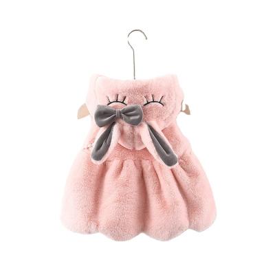 China Breathable 2023 Soft Sleeveless Winter Coat Fleece Jacket Tops Fur Hooded Outerwear Winter Coat For Baby Girls for sale