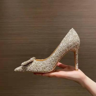 China Breathable diamond inlaid genuine leather sexy shoes high heels new multi-functional pointed women fashion crystal shoes shoes for sale