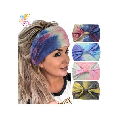 China ZY hair decoration plus wide wide version dye by tying headband rainbow color yoga sports headband women sweat absorption elastic bandana for sale