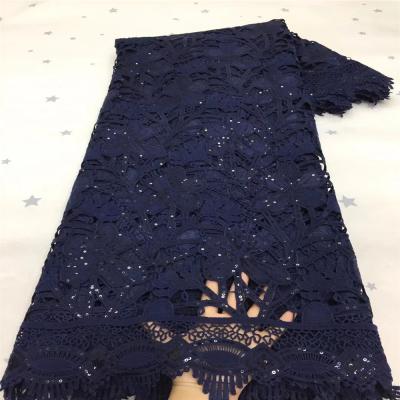 China Blue Color Cotton Shrink-Resistant Lace Fabric With Stone Embroidery African Swiss Voile Lace Fabric Dry Lace Fabric for sale