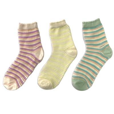 China 2021 hot sale semi-sheer style QUICK DRY new custom design transparent jacquard stripe socks for sale