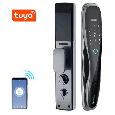 China luxury tuya app big battery outdoor electronic finger print smart door lock with doorbell for sale