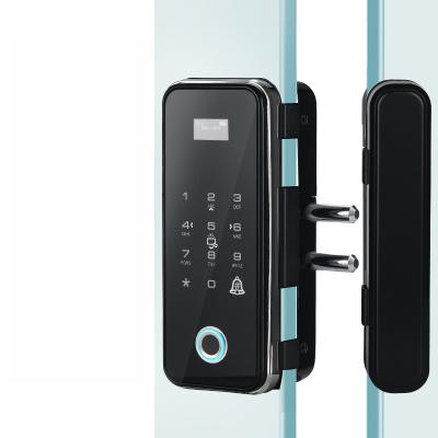 China tuya finger print password smarte frame less electronic digital glass door biometric lock for sale