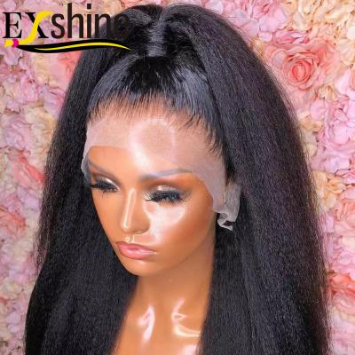 China Exshine Factort Wholesale Direct Curly Straight Human Lace Wig, Raw Virgin Cuticle Aligned Afro Curly Hair Wigs, Curly Straight Lace Front for sale