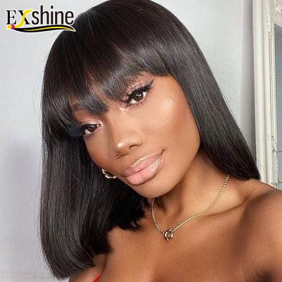 China Wholesale Brazilian Bang Straight Bob Wigs, Machine Made Cheap Bob Wigs For Women None Lace Remy Human Hair Short Hair Wigs With Bang for sale