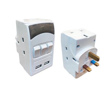 China Residential / General Purpose 303S USB 3 Way Wall Plug Adapter with 2 USB and Different Switches for sale