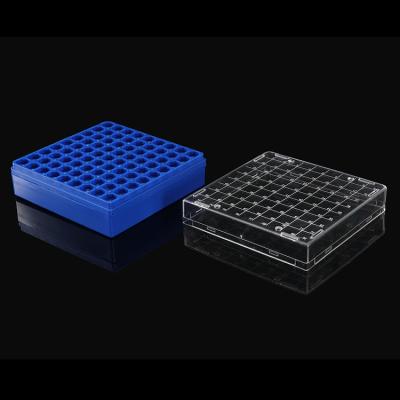 China Hot Selling PS 81 Tube Wells Lab Plastic Cryovial Box 81wells Cryo Holder for sale