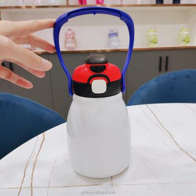 China 680ml Stainless Steel Thermas Cup Pot Viable Kids Big Belly Cup With Straw And Handle for sale