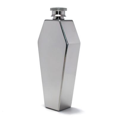 China Minimalist 3.5oz Stainless Steel Novelty Silver Tone Flask Men Gift Hexagonal Jug Coffin Shaped Liquor Flask for sale