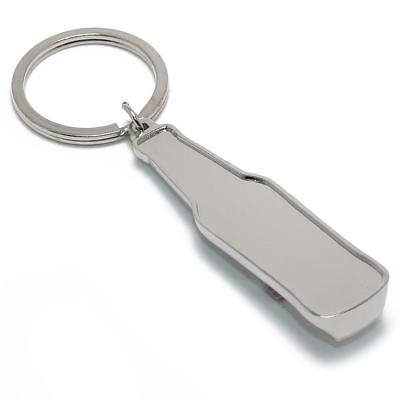 China Viable Bottle Shaped Unique Creative Key Chain Gift Bottle Opener Key Chain Silver Zinc Alloy Beer Opener for sale