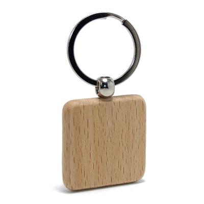 China Various Simple Empty Wooden Keyring Promotion Shaped Pendant Wooden Keychain Tags Promotional Gifts Engraving DIY Wooden Key Chain for sale