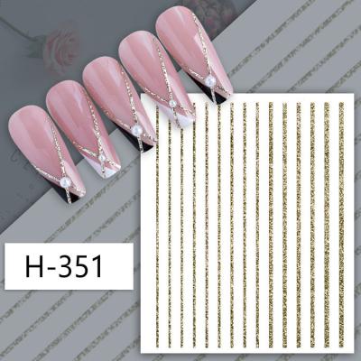 China 3D Reflective Glitter Gold And Silver Line French Tips Decals DIY Nail Art Decoration for sale