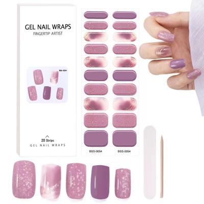 China Wholesale Non-toxic Nail Product Long Lasting Semi Cured Gel Nail Wraps Glitter 20PCS Nail UV Stickers for sale