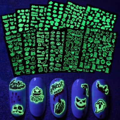 China Designed 2023 Halloween Nails Stickers Glow In The Dark Nails Art Designs Decorations for sale