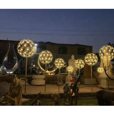 China Custom Europe Park Outdoor Modern Decorative Artwork Dandelion Shape Stainless Steel Metal Sculpture for sale