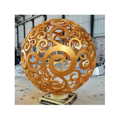 China Europe City Landscape Stainless Steel Mirror Sculpture Garden Ornaments Hollow Metal Ball Sculpture for sale