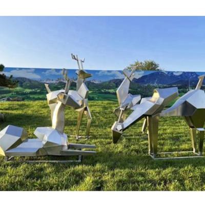 China Europe Stainless Steel Mirror Deer Garden Landscape Floor Ornaments Modern Art Deer Sculpture for sale