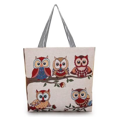 China Storgae Fashion Embroidered Owl Single Shoulder Shopping Bag Canvas Bag for sale