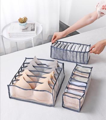 China Home Folding Underwear Foldable Bra Bangs Storage Box Plaid Cloth Home Bra Underwear Finishing Box for sale