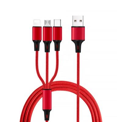 China Wholesale Strong Nylon MP3/MP4 Player Data Cable 3 In 1 Multi Function USB Charging Data Cable For Universal Mobile Phones for sale