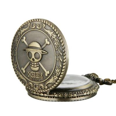 China Cartoon Modern Anime Japan Pocket Watches Necklace Skull Design Vintage One Piece Pocket Watch for sale