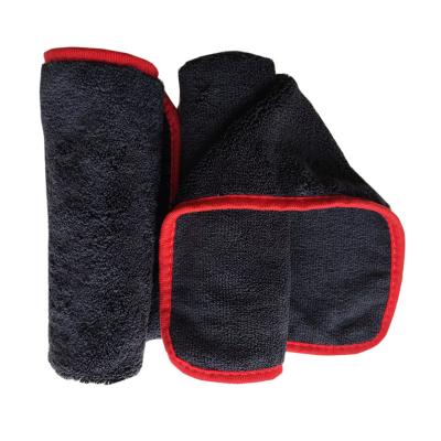 China Wholesale QUICK DRY Premium 400gsm Pile Microfiber Towel Short Double Long Black Color With Border Edge for sale