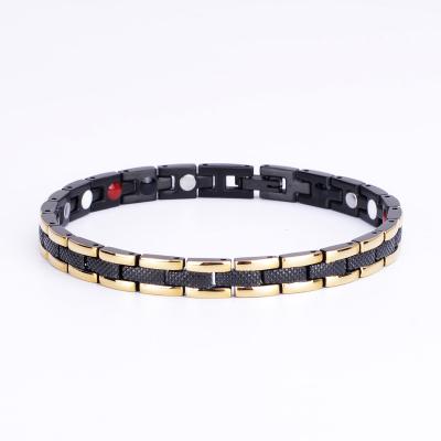 China Casual / Sporty Gold And Black Color Energy Ion Ladies Stainless Steel Magnetic Bracelet for sale