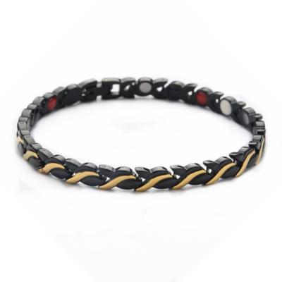 China Colorand Gold Color Stainless Steel Casual/Sporting Black Magnetic Therapy Bracelet for sale