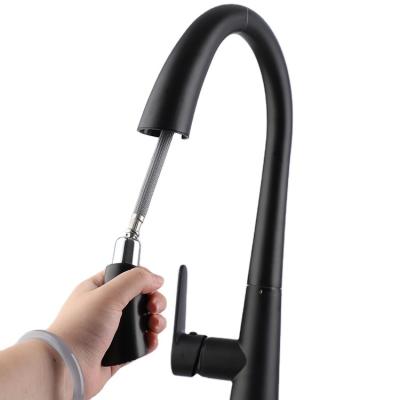 China Cold and hot water outlet Black stainless steel kitchen pull type faucet cold and hot double out telescopic household black dishwashing basin faucet for sale