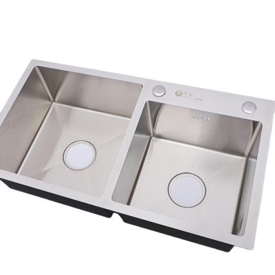 China Without Faucet Manufacturer's high-quality kitchen dish washing sink manual stainless steel double trough for sale